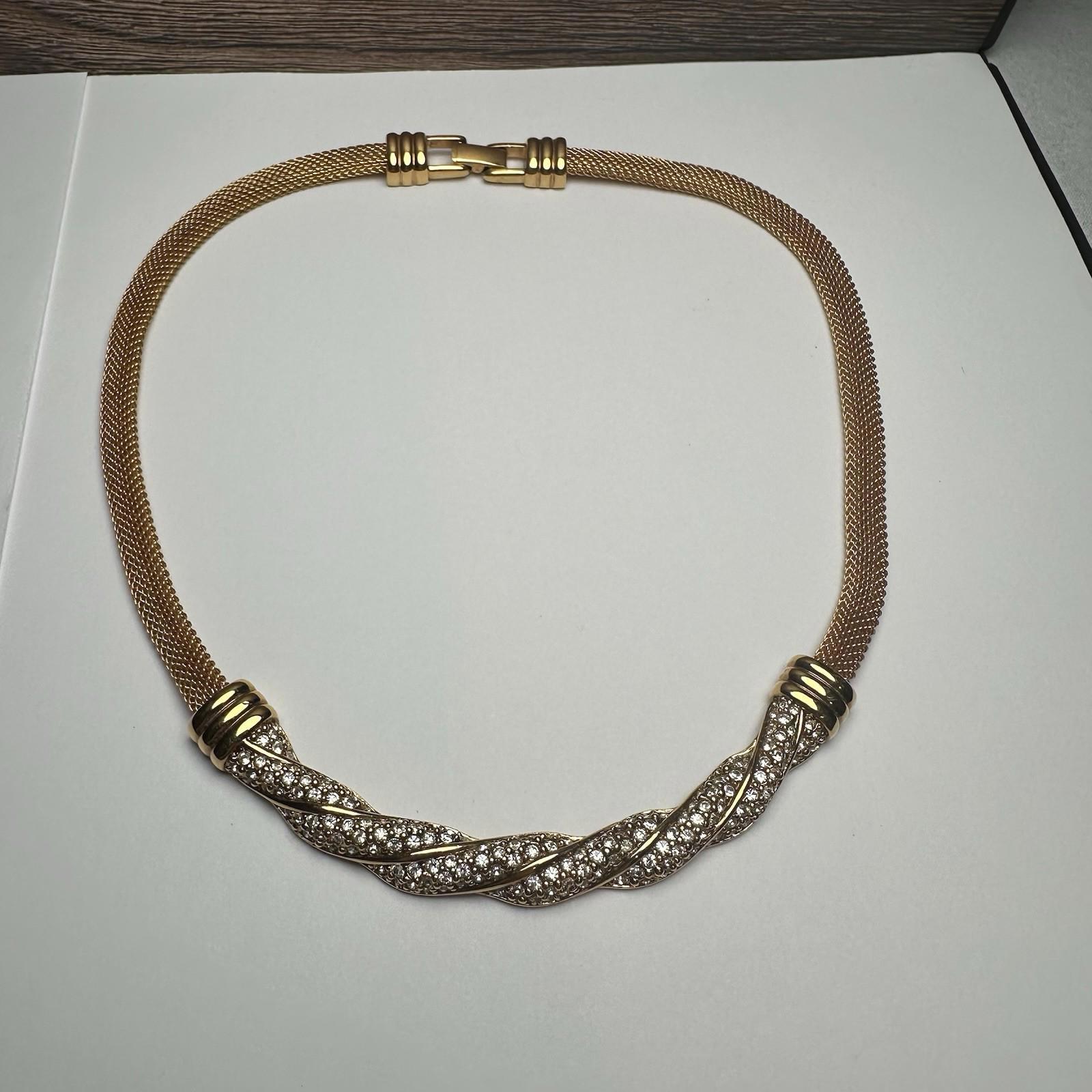 Vintage Swarovski Crystal Gold Tone Clear Necklace (Swan Signed)